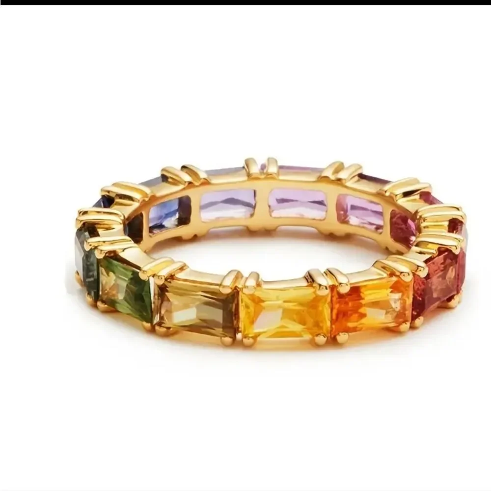 Multicolor Cubic Zirconia Circle Golden Plated Ring